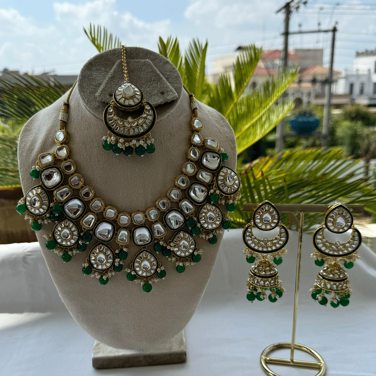 Decorated Stones & Pearl Kundan Necklace Set