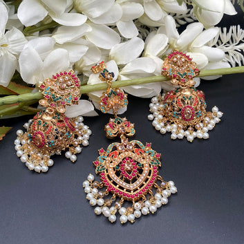 Multi Color Decorated Stones Nauratan Bindiya Earrings