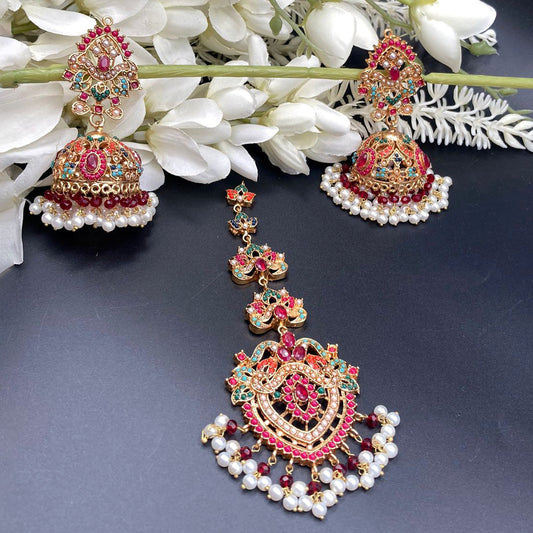 Multi Color Decorated Stones Nauratan Bindiya Earrings