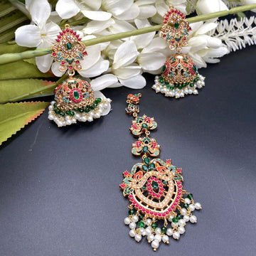 Multi Color Decorated Stones Nauratan Bindiya Earrings