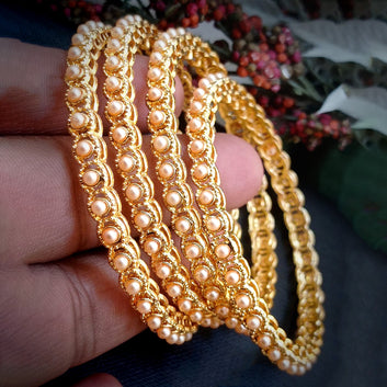 Pack of 4 Pearl Golden Bangles