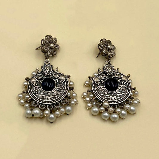 Violet Chokar Oxidised Earrings With Pearls