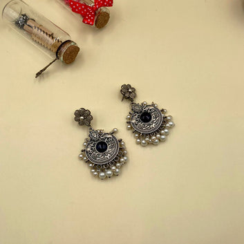 Violet Chokar Oxidised Earrings With Pearls