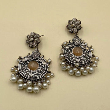 Orange Chokar Oxidised Earrings With Pearls