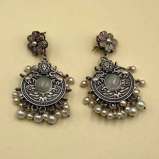 Beige Chokar Oxidised Earrings With Pearls