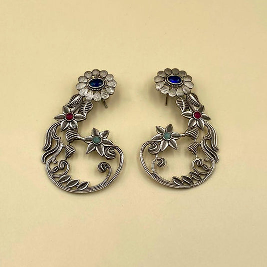 Multi Color Decorated Floral Oxidised Earrings