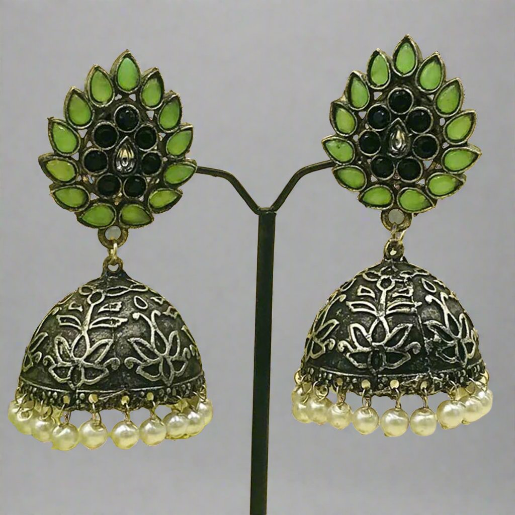 Traditional Oxidised Jhumka Earrings With Pearls