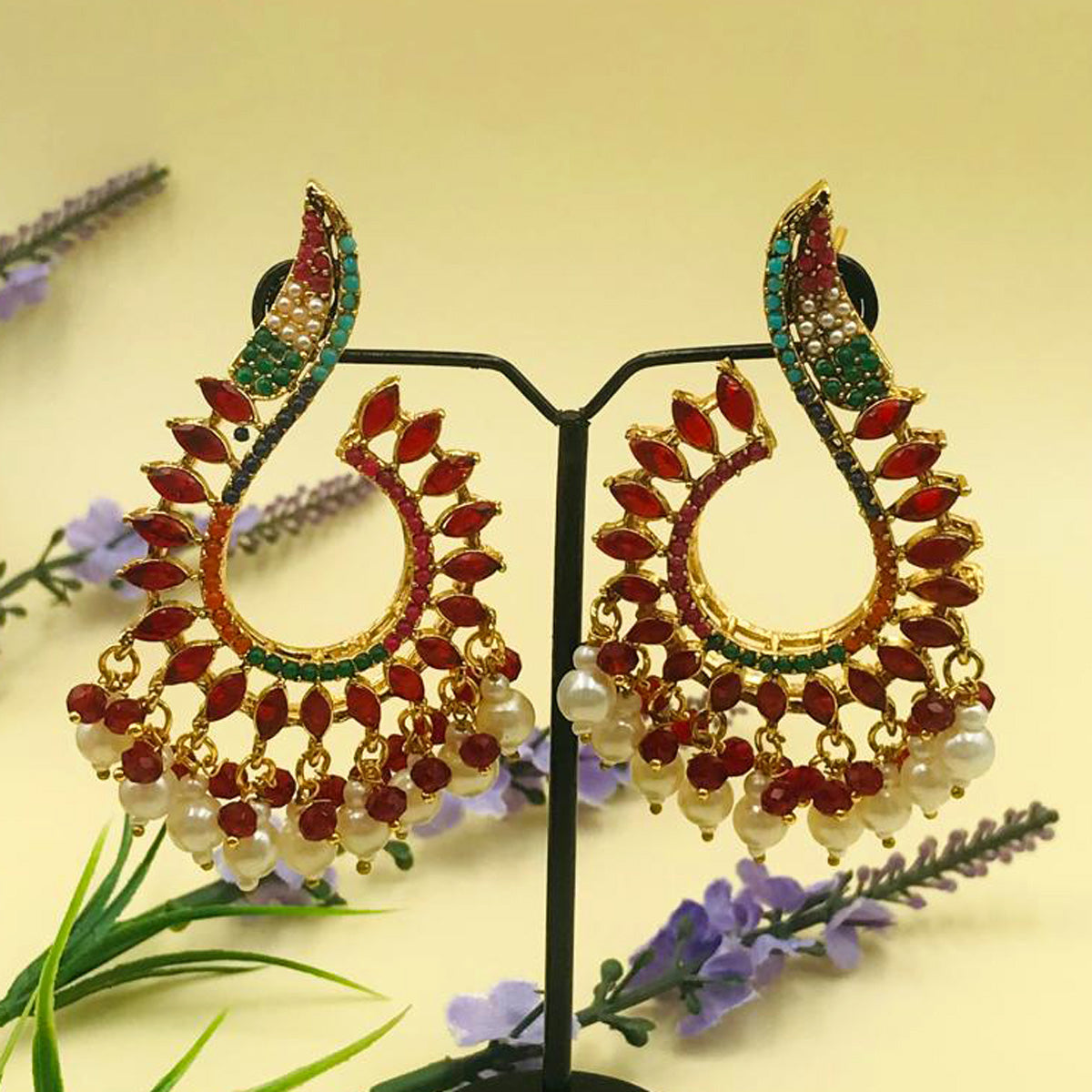 Nauratan Red Kundan Earrings