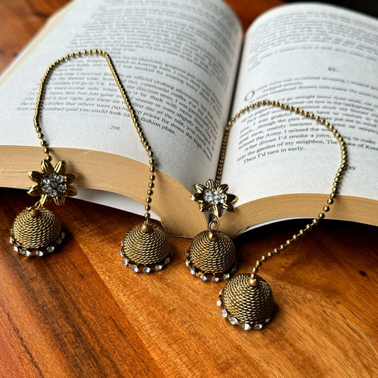 Floral Gold Oxidised Earrings