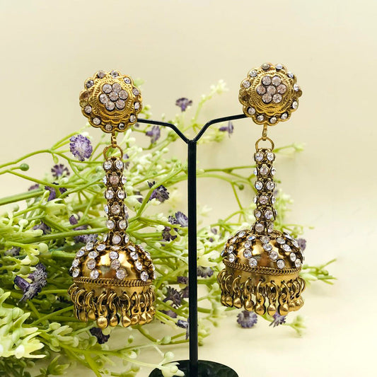 Golden Stones Jhumka Earrings