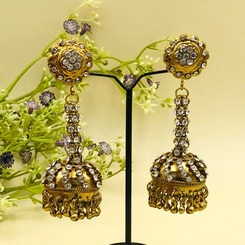 Golden Stones Jhumka Earrings