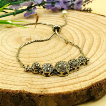 Silver Decorated Stones & Pearls Bracelet