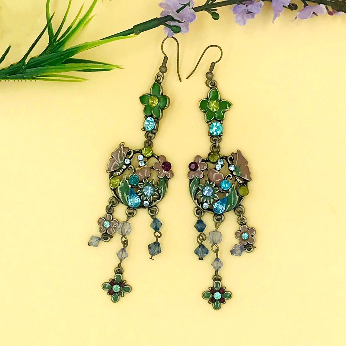 Floral Decor Dropped Oxidised Earrings