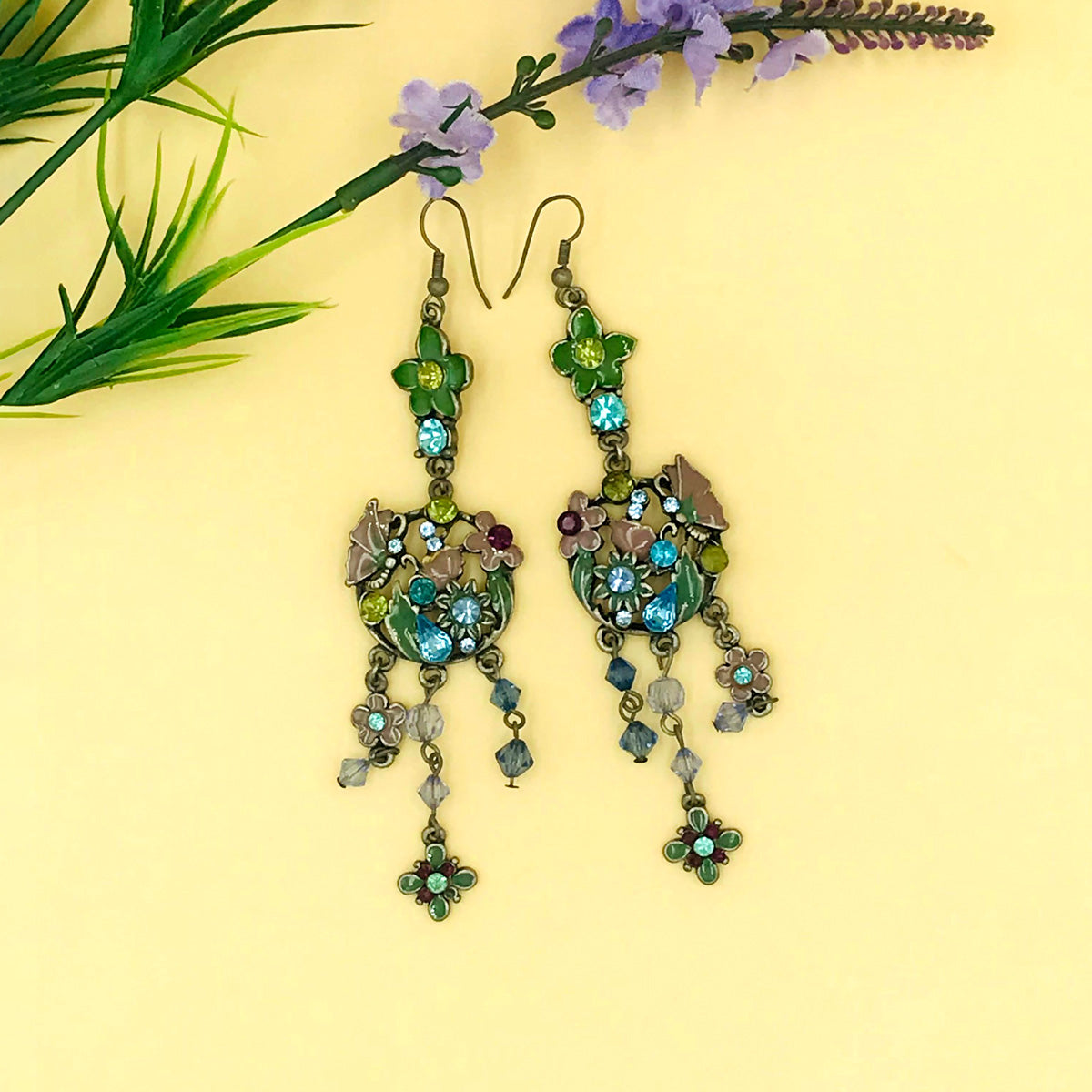 Floral Decor Dropped Oxidised Earrings