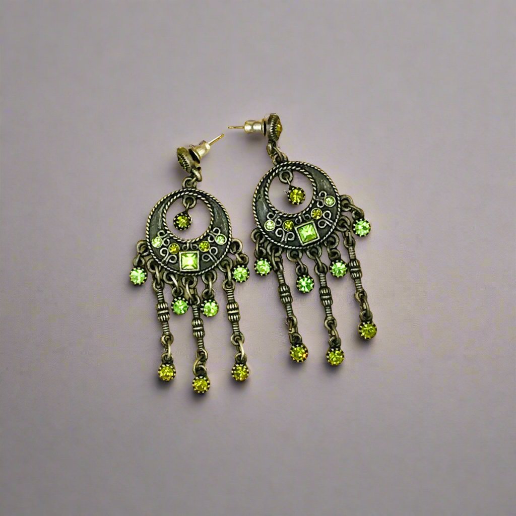 Green Chandelier Dropped Oxidised Earrings