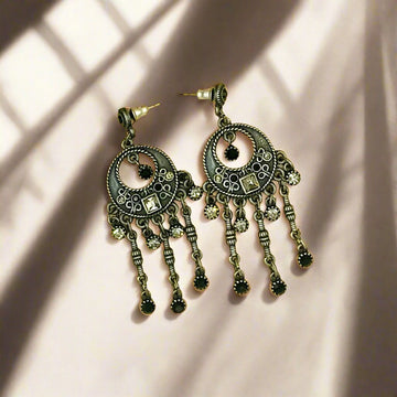 Black Chandelier Dropped Oxidised Earrings