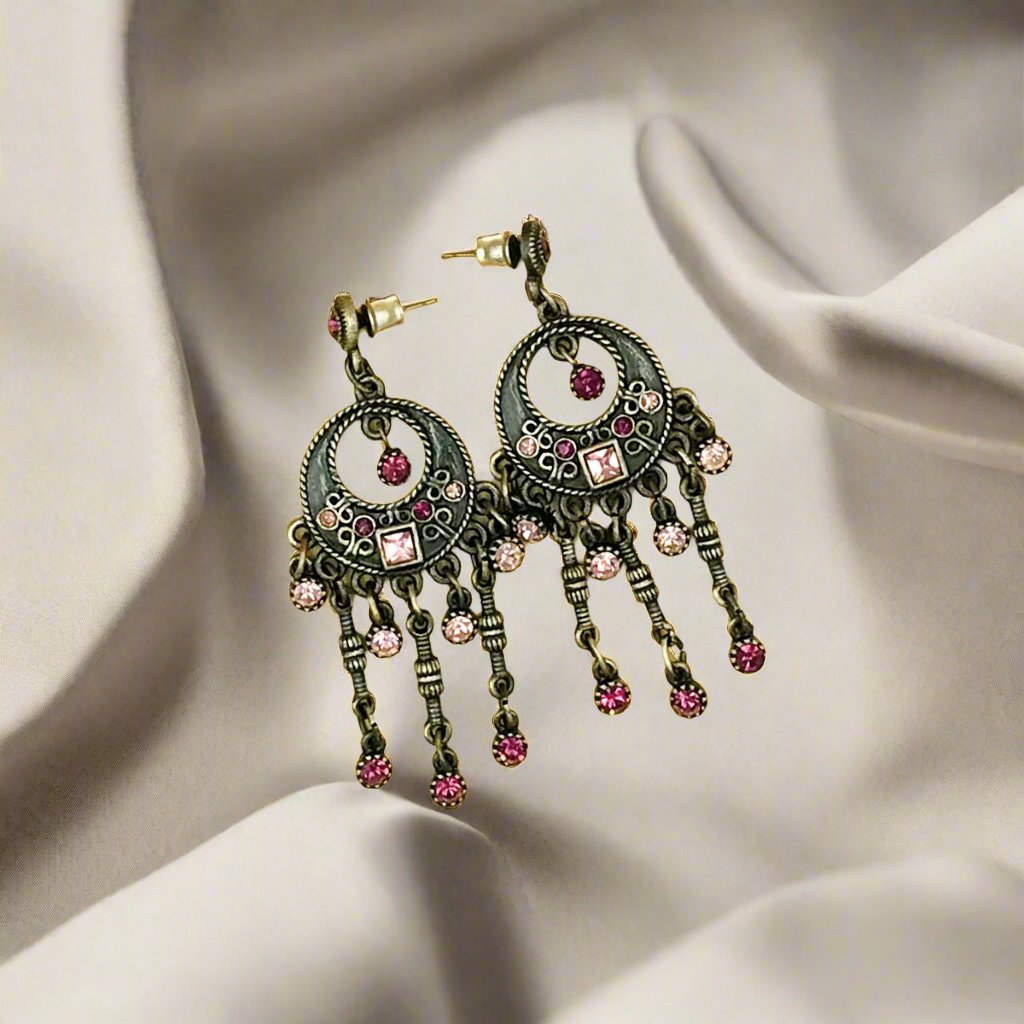 Powder Pink Chandelier Dropped Oxidised Earrings