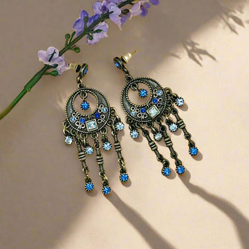 Ocean Blue Chandelier Dropped Oxidised Earrings