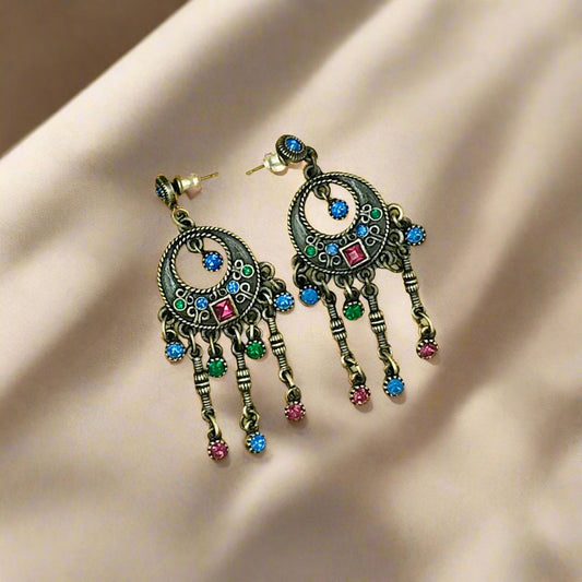 Multi Color Chandelier Dropped Oxidised Earrings