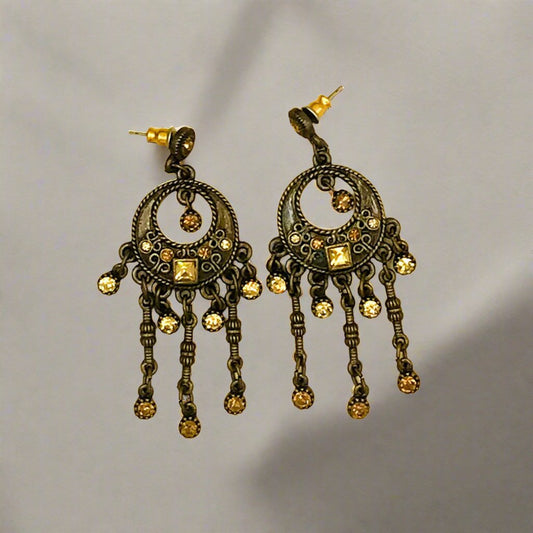 Peach Chandelier Dropped Oxidised Earrings