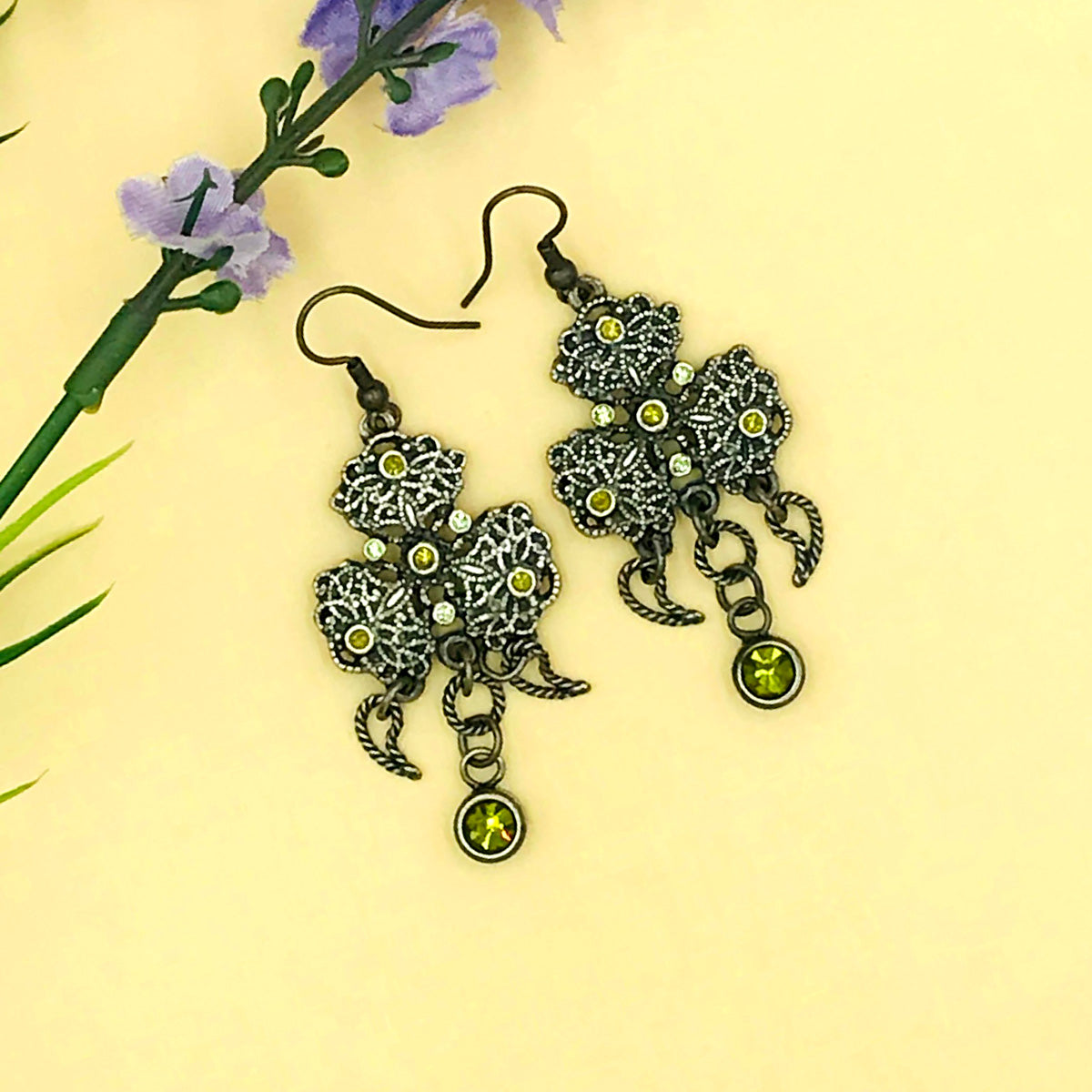 Green Cluster Oxidised Earrings