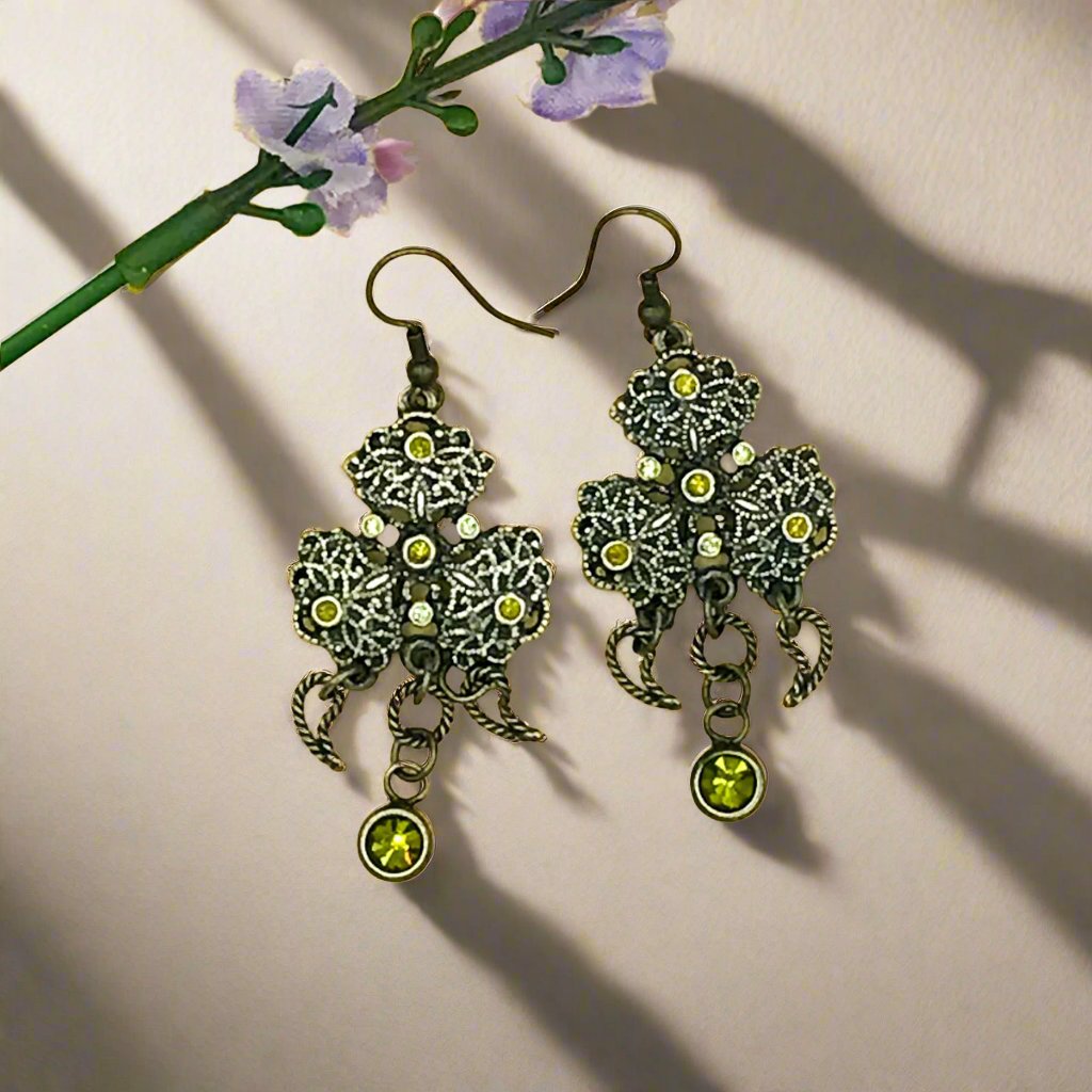 Green Cluster Oxidised Earrings