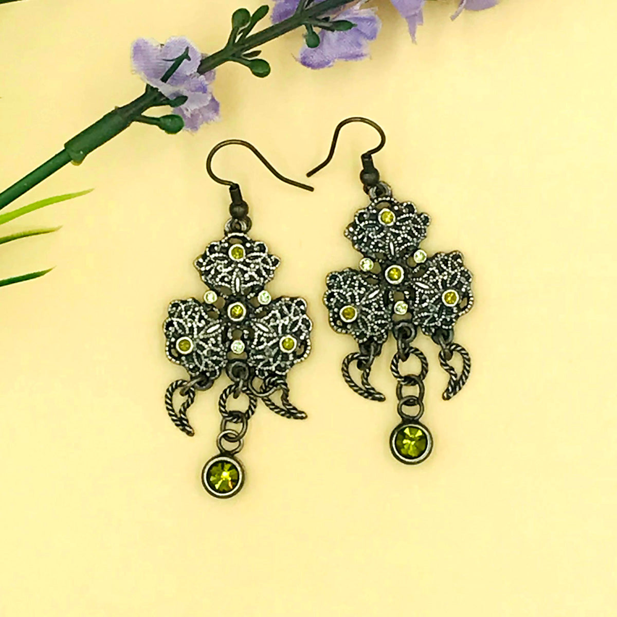 Green Cluster Oxidised Earrings