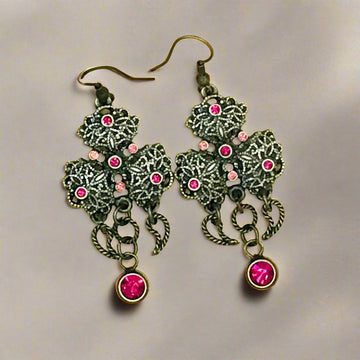 Pink Cluster Oxidised Earrings