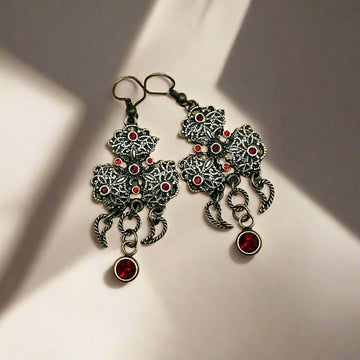 Red Cluster Oxidised Earrings