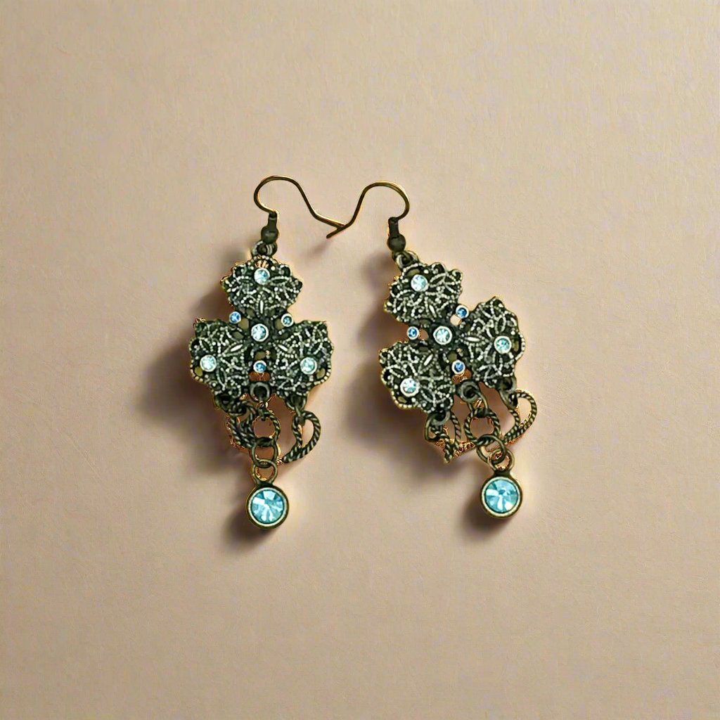 Aqua Blue Cluster Oxidised Earrings