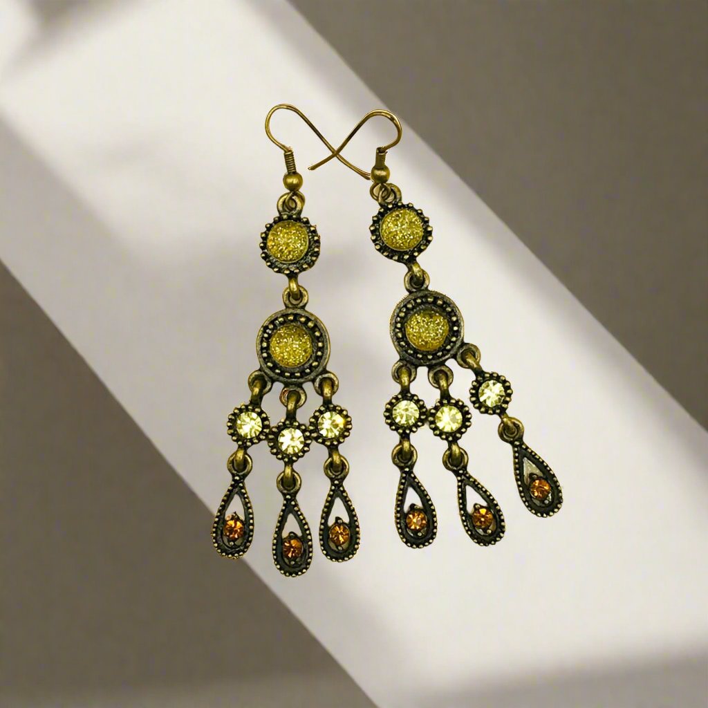 Yellow Cluster Drop Oxidised Earrings