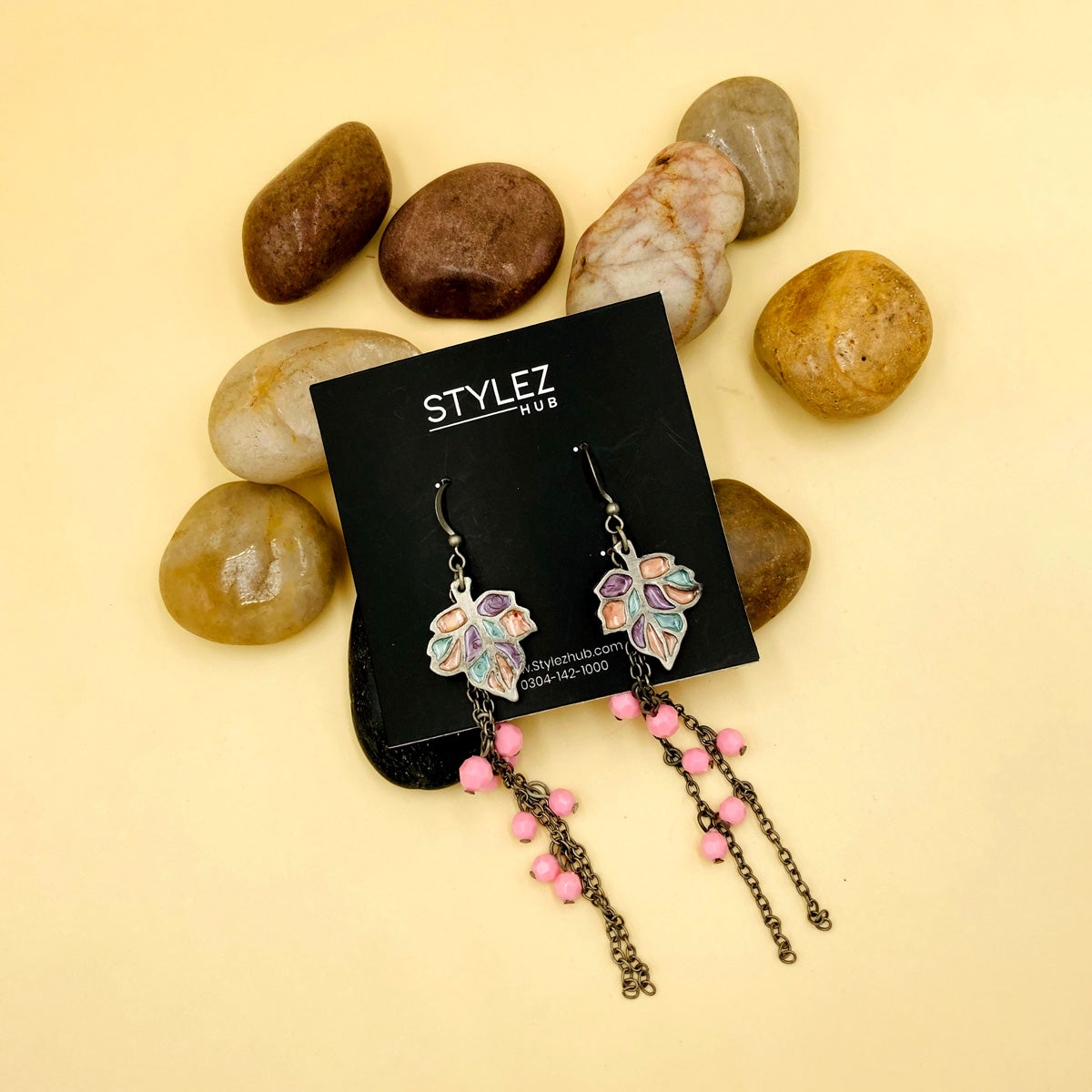 Pink Cluster Oxidised Earrings