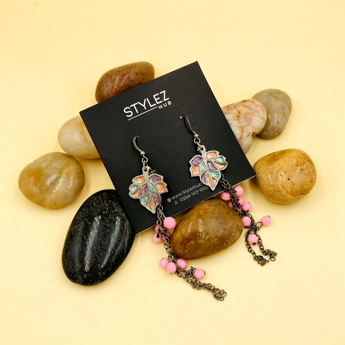 Pink Cluster Oxidised Earrings