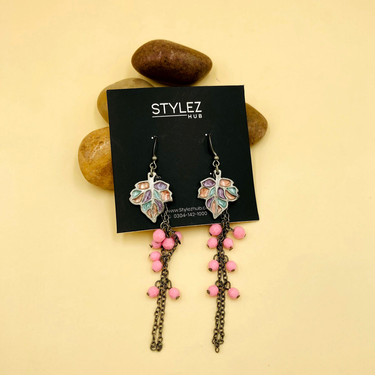 Pink Cluster Oxidised Earrings