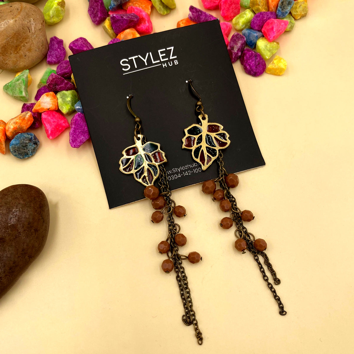 Brown Cluster Oxidised Earrings