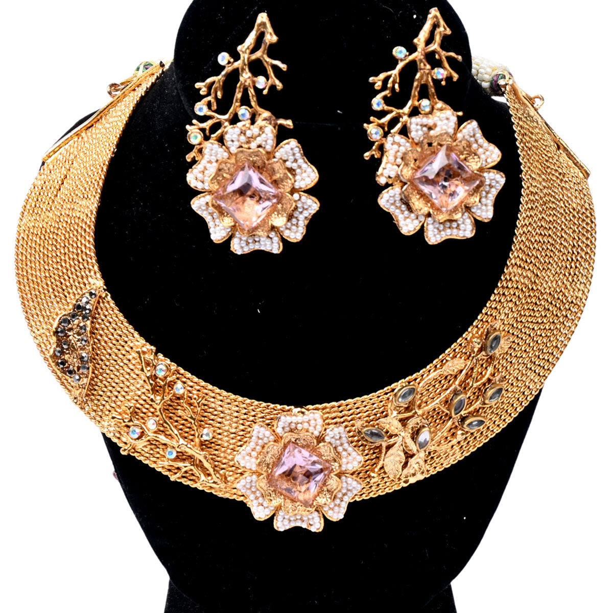 Decorated Floral & Pearls Party Wear Fancy Necklace