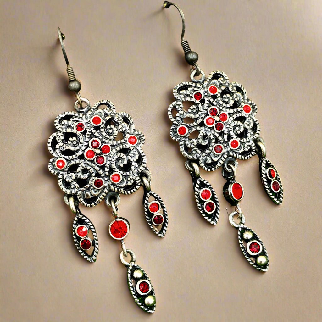 Red Pandora Oxidised Earrings