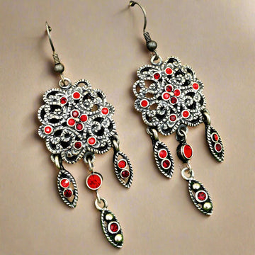 Red Pandora Oxidised Earrings