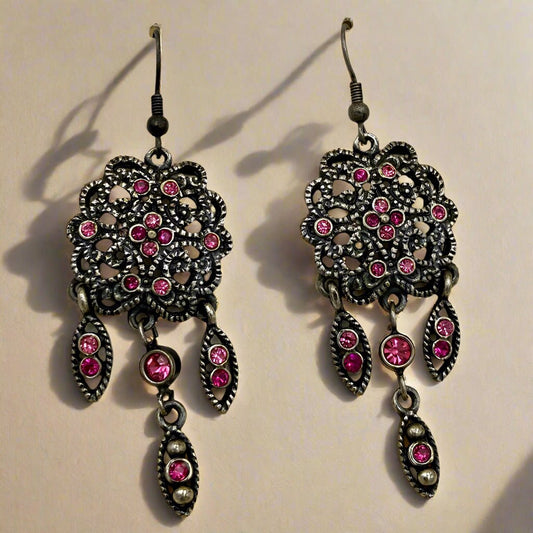 Pink Pandora Oxidised Earrings