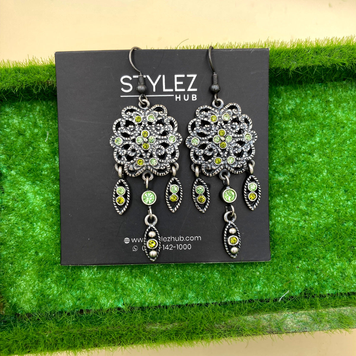 Green Pandora Oxidised Earrings