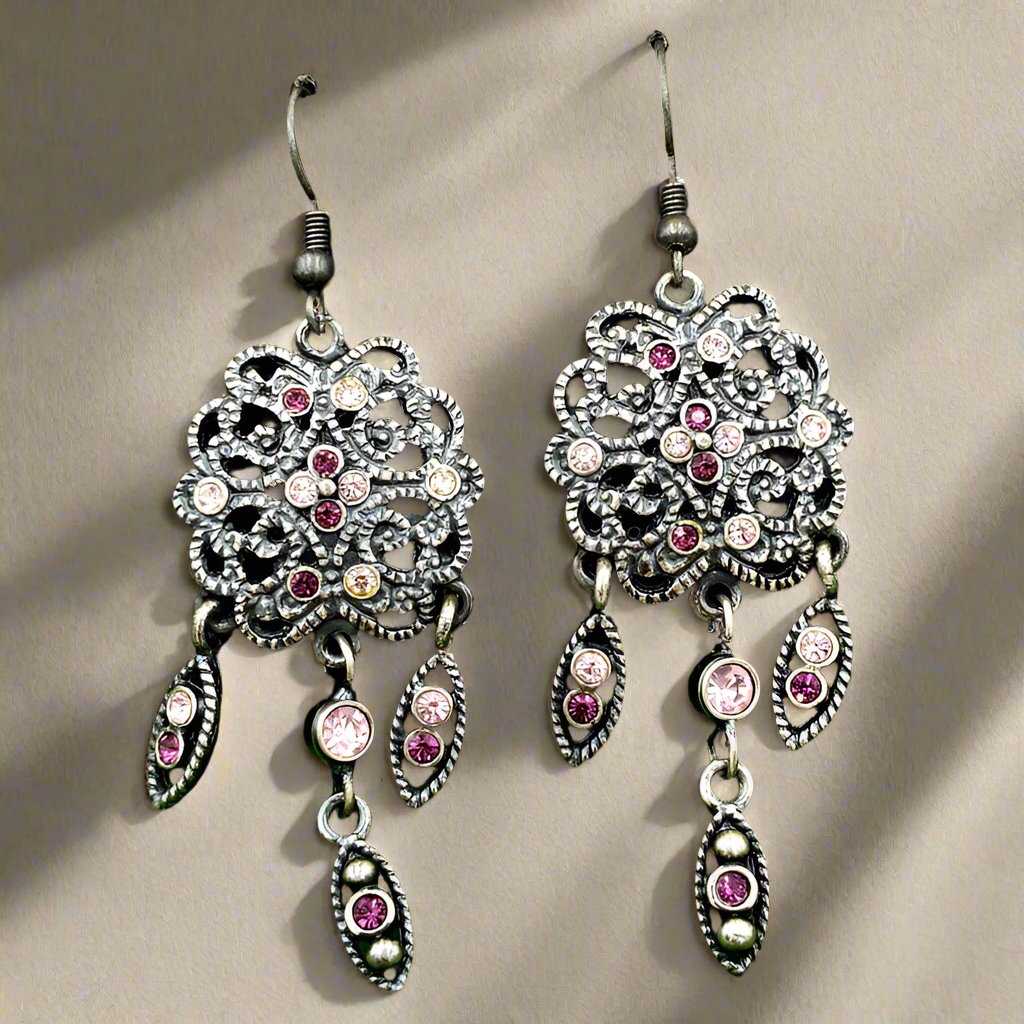 Pink & Baby Pink Pandora Oxidised Earrings