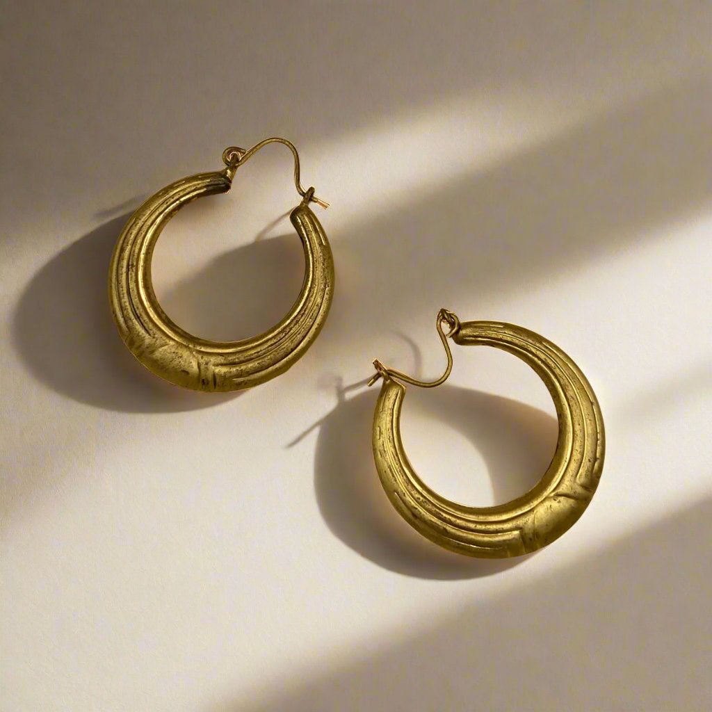 Hoops Golden Oxidised Earrings