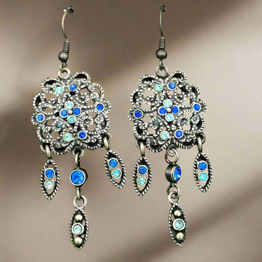 Blue & Green Pandora Oxidised Earrings