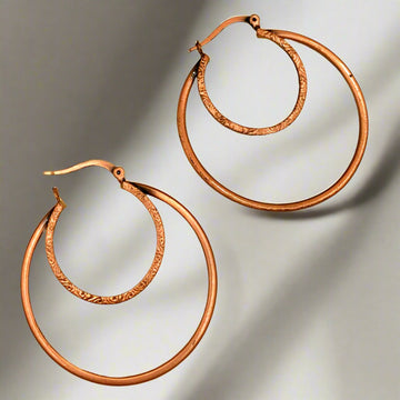 Dual Hoops Golden Oxidised Earrings