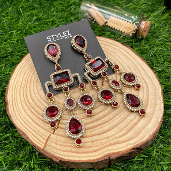 Red Chandelier Zircon Earrings