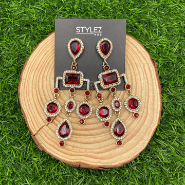 Red Chandelier Zircon Earrings