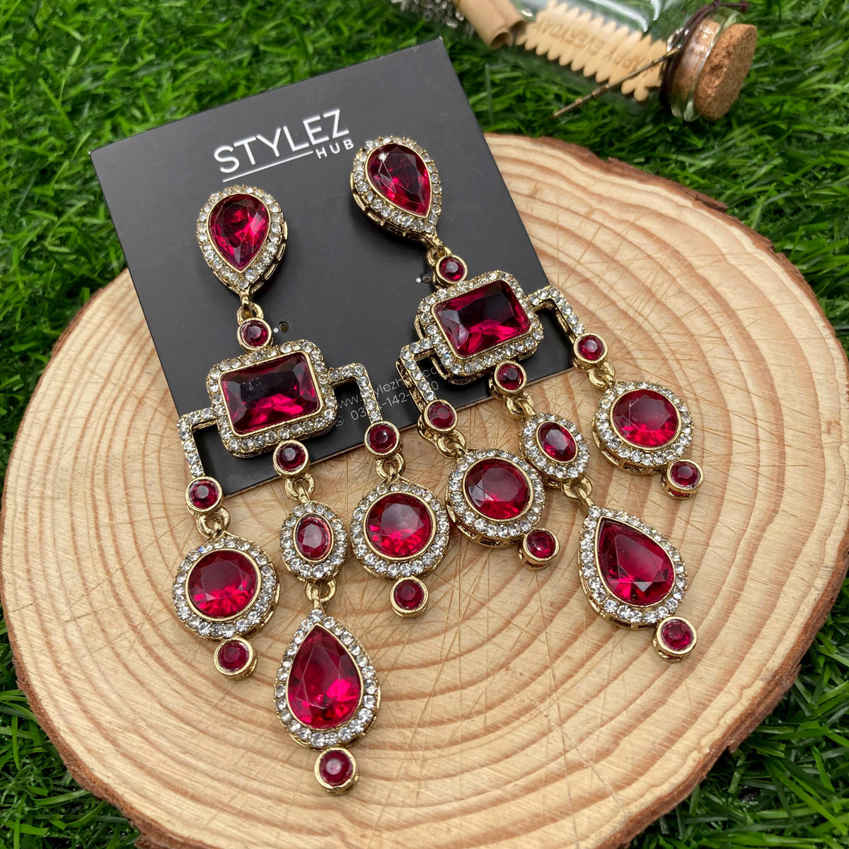 Bright Red Chandelier Zircon Earrings