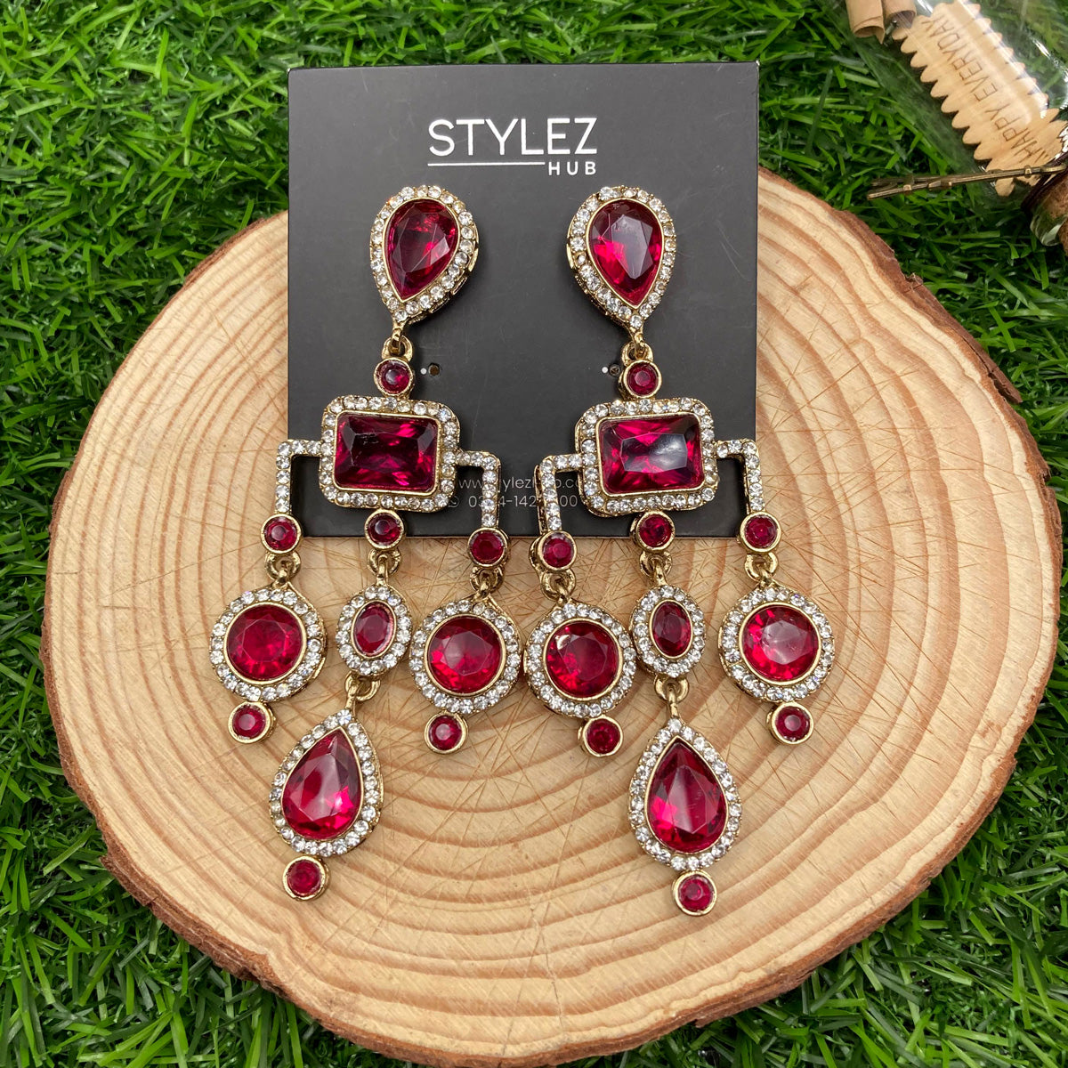 Bright Red Chandelier Zircon Earrings