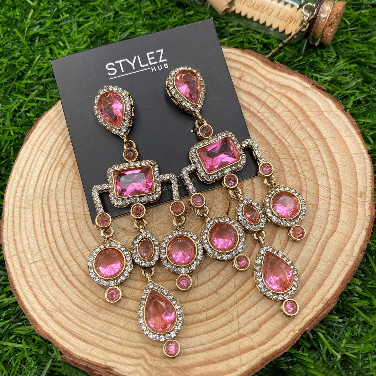 Baby Pink Chandelier Zircon Earrings