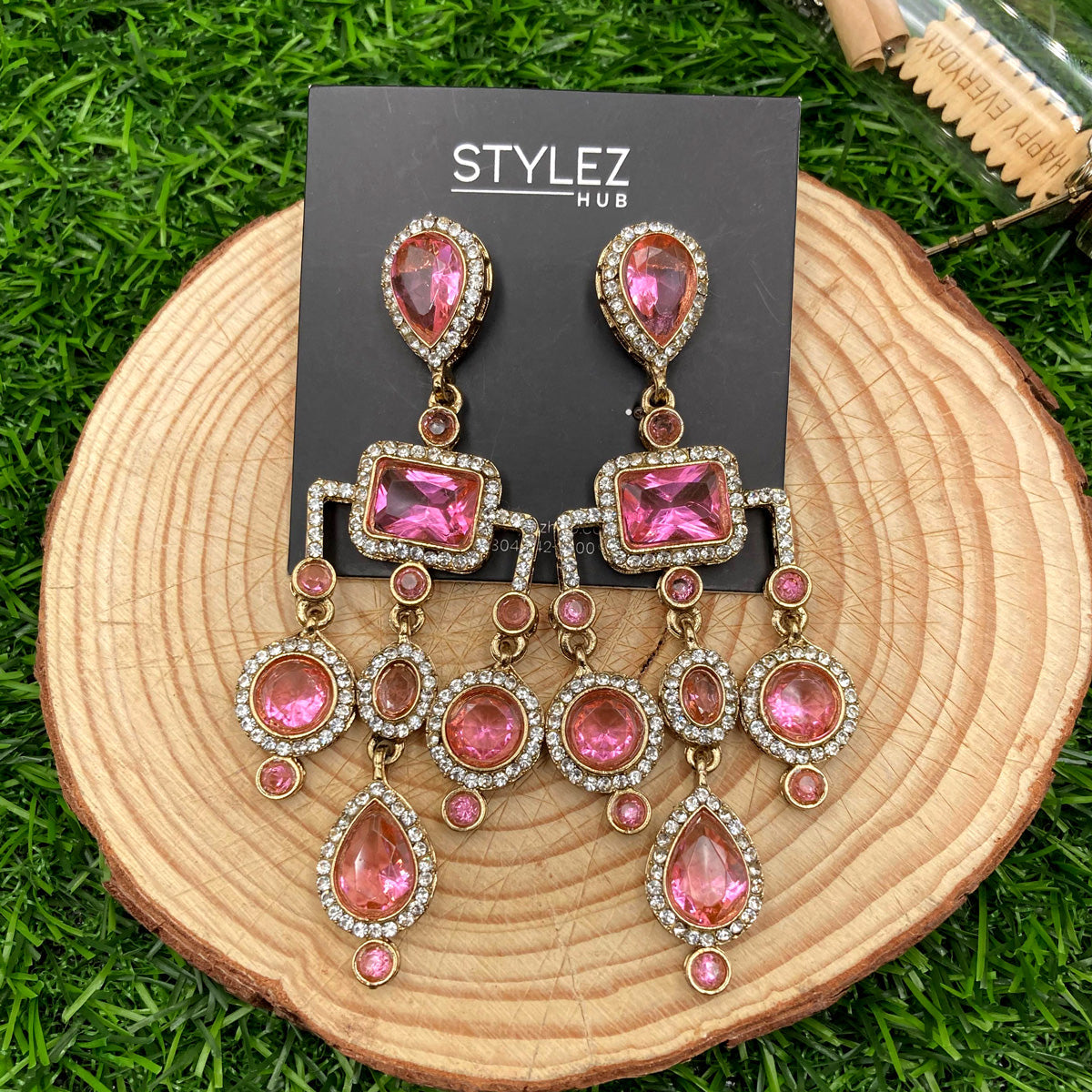 Baby Pink Chandelier Zircon Earrings